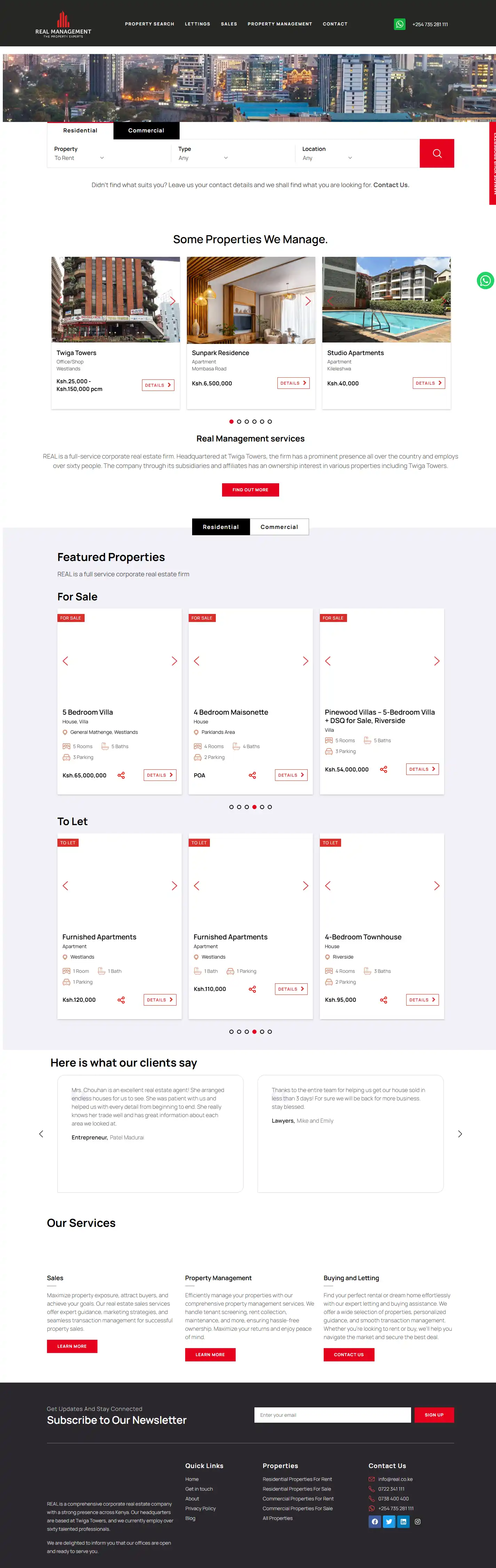 Real Management website, full desktop view