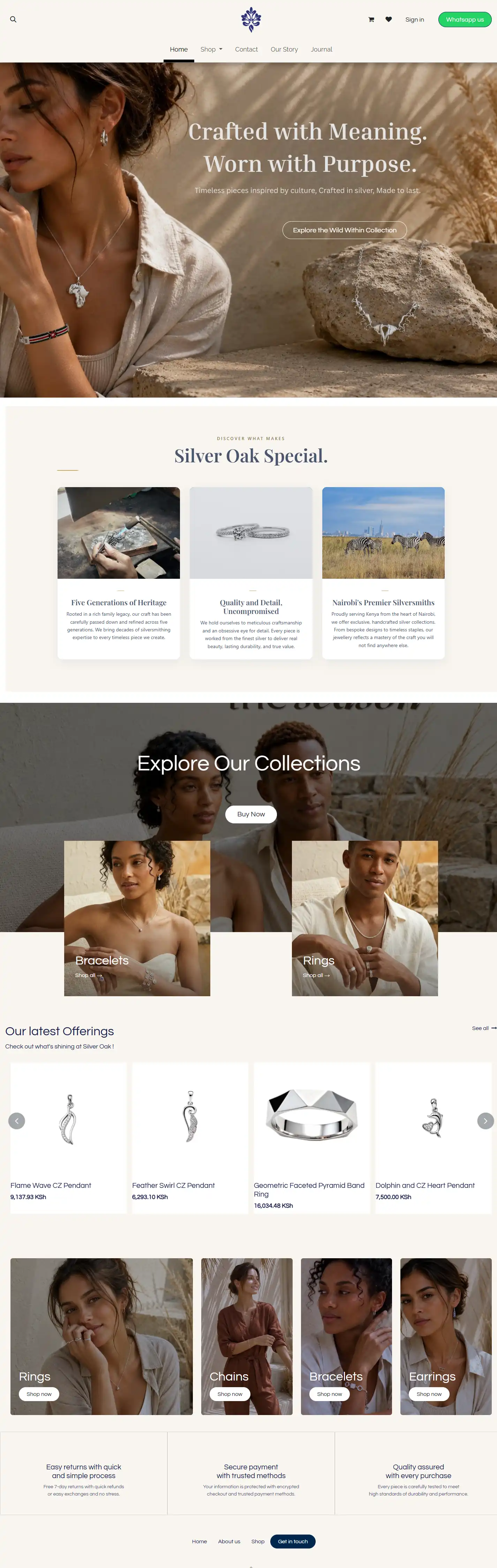 Silveroak Jewellers website, full desktop view