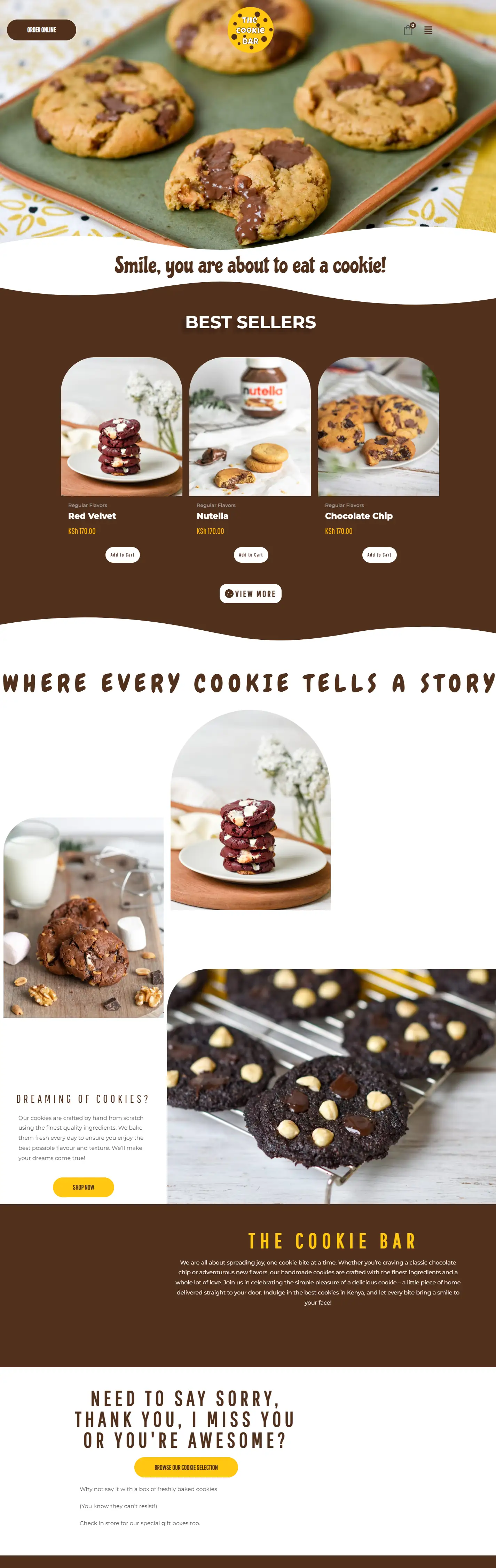 The Cookie Bar website, full desktop view