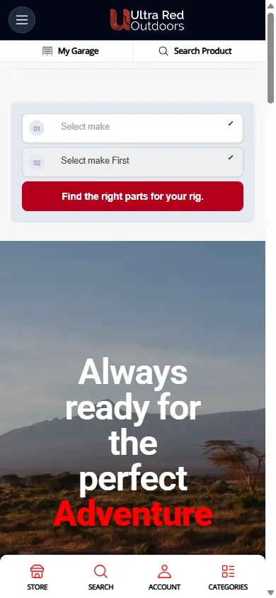 Ultrared Outdoors website, mobile