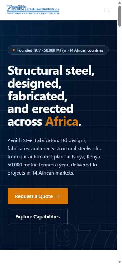 Zenith Steel website, mobile